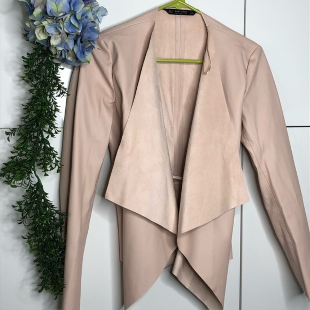 Zara faux leather draped collar jacket